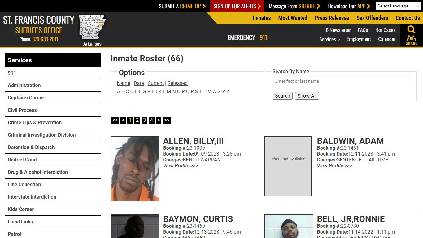 Inmate Roster - Current Inmates - St. Francis County Sheriff AR